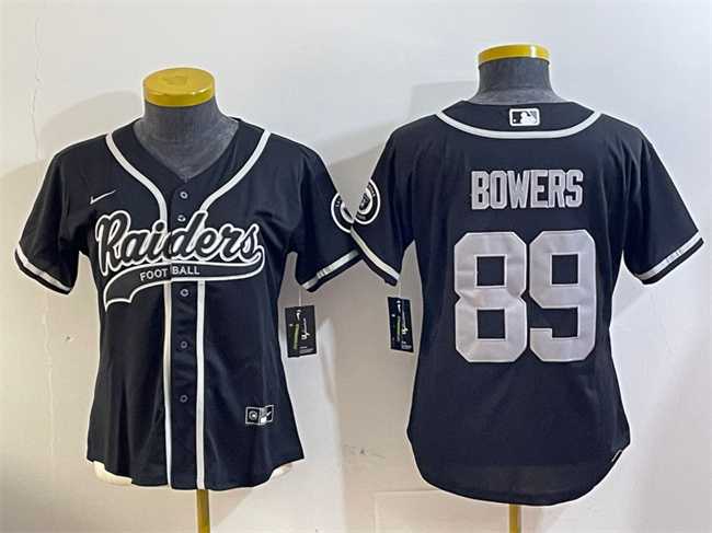 Women%27s Las Vegas Raiders #89 Brock Bowers Black With Patch Cool Base Stitched Baseball Jersey Dzhi->philadelphia eagles->NFL Jersey